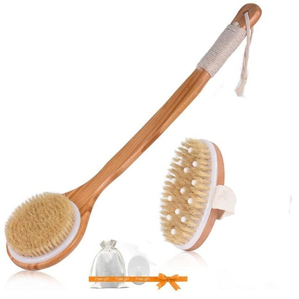 TREESMILE Natural Bristle Bath Brush Exfoliating Wooden Body Massage Shower Brush SPA Woman Man Skin Care Dry Body Brush D40
