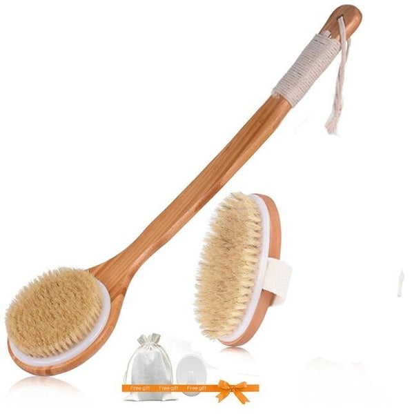 TREESMILE Natural Bristle Bath Brush Exfoliating Wooden Body Massage Shower Brush SPA Woman Man Skin Care Dry Body Brush D40