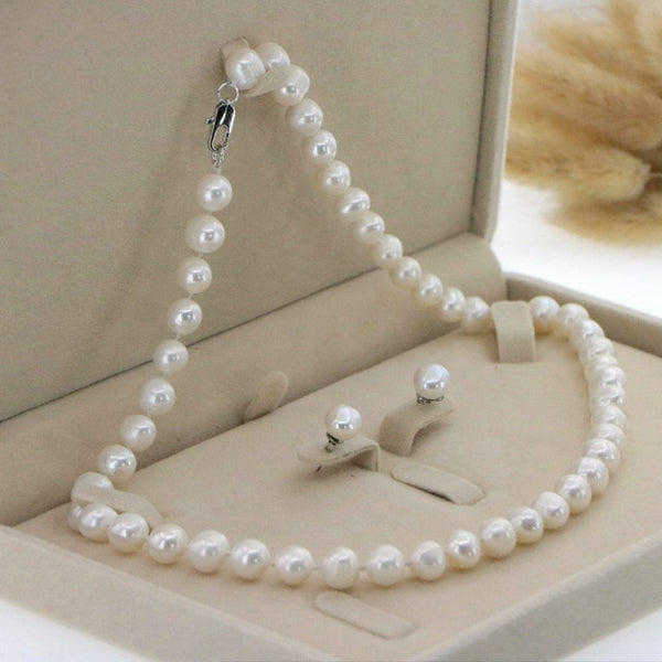 Beautiful 8-9mm White Akoya Pearl Necklace Earring 17.5" Wedding Jewelry Sets for Women In Jewelry Sets Gift Wholesale
