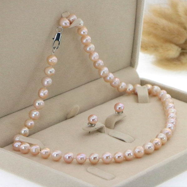 Beautiful 8-9mm White Akoya Pearl Necklace Earring 17.5" Wedding Jewelry Sets for Women In Jewelry Sets Gift Wholesale