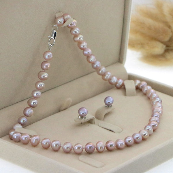 Beautiful 8-9mm White Akoya Pearl Necklace Earring 17.5" Wedding Jewelry Sets for Women In Jewelry Sets Gift Wholesale
