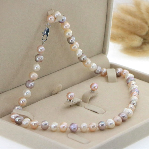 Beautiful 8-9mm White Akoya Pearl Necklace Earring 17.5" Wedding Jewelry Sets for Women In Jewelry Sets Gift Wholesale