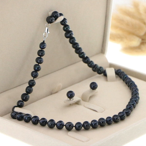 Beautiful 8-9mm White Akoya Pearl Necklace Earring 17.5" Wedding Jewelry Sets for Women In Jewelry Sets Gift Wholesale