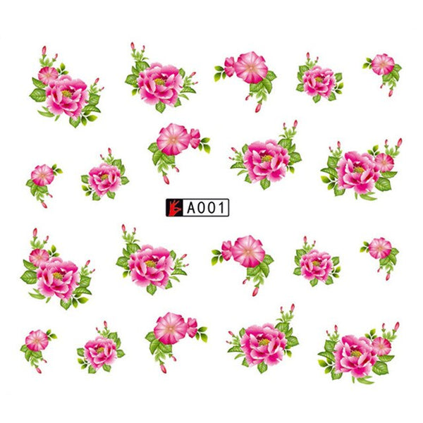 GAM-BELLE 1 Sheet DIY Flower Slider Water Transfer Sticker Nail Art Pink Rose Flower Decals Women Beauty Makeup Wraps Nail Decor