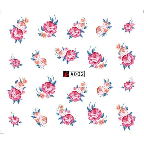 GAM-BELLE 1 Sheet DIY Flower Slider Water Transfer Sticker Nail Art Pink Rose Flower Decals Women Beauty Makeup Wraps Nail Decor