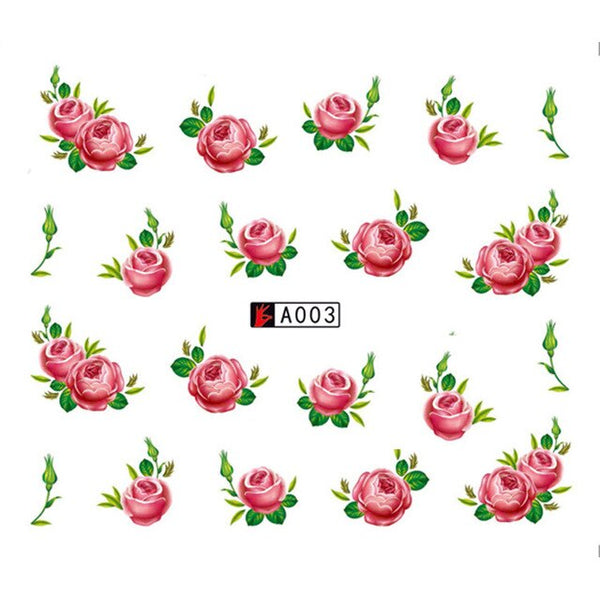 GAM-BELLE 1 Sheet DIY Flower Slider Water Transfer Sticker Nail Art Pink Rose Flower Decals Women Beauty Makeup Wraps Nail Decor