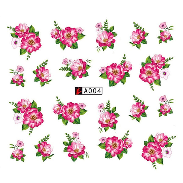 GAM-BELLE 1 Sheet DIY Flower Slider Water Transfer Sticker Nail Art Pink Rose Flower Decals Women Beauty Makeup Wraps Nail Decor