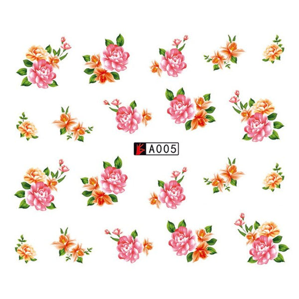 GAM-BELLE 1 Sheet DIY Flower Slider Water Transfer Sticker Nail Art Pink Rose Flower Decals Women Beauty Makeup Wraps Nail Decor