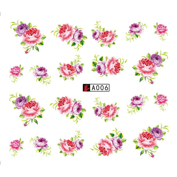 GAM-BELLE 1 Sheet DIY Flower Slider Water Transfer Sticker Nail Art Pink Rose Flower Decals Women Beauty Makeup Wraps Nail Decor