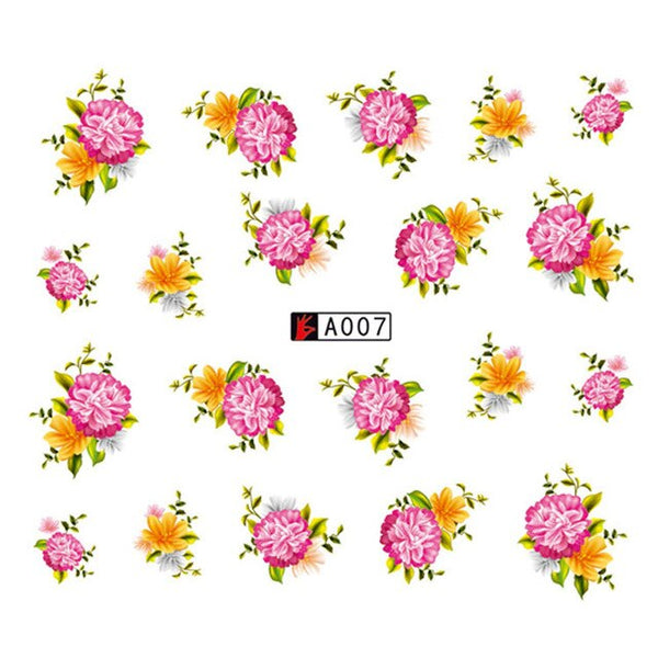 GAM-BELLE 1 Sheet DIY Flower Slider Water Transfer Sticker Nail Art Pink Rose Flower Decals Women Beauty Makeup Wraps Nail Decor