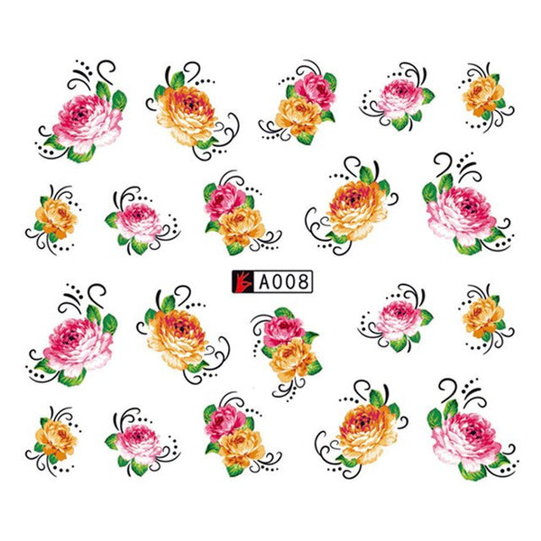 GAM-BELLE 1 Sheet DIY Flower Slider Water Transfer Sticker Nail Art Pink Rose Flower Decals Women Beauty Makeup Wraps Nail Decor