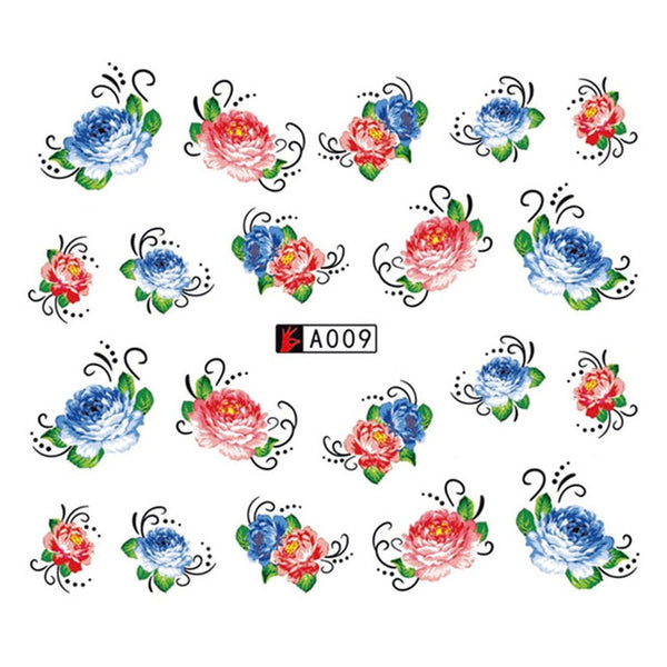 GAM-BELLE 1 Sheet DIY Flower Slider Water Transfer Sticker Nail Art Pink Rose Flower Decals Women Beauty Makeup Wraps Nail Decor