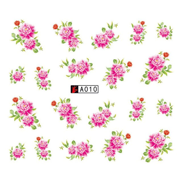 GAM-BELLE 1 Sheet DIY Flower Slider Water Transfer Sticker Nail Art Pink Rose Flower Decals Women Beauty Makeup Wraps Nail Decor