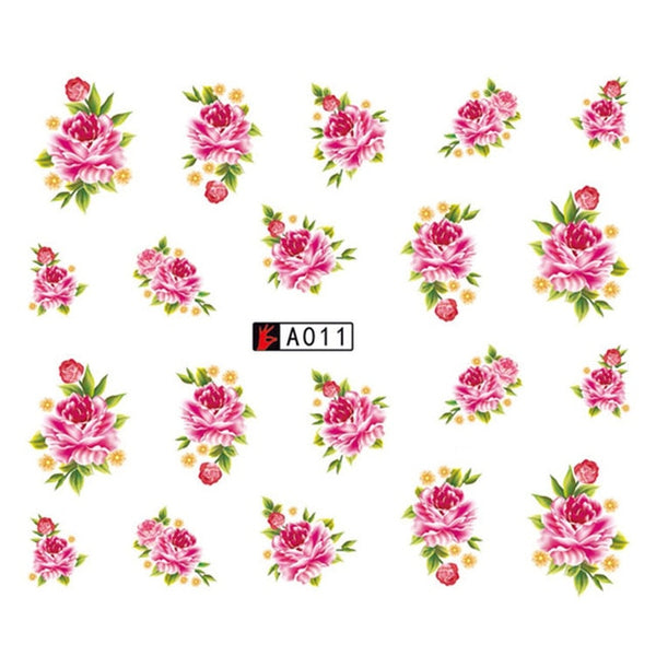 GAM-BELLE 1 Sheet DIY Flower Slider Water Transfer Sticker Nail Art Pink Rose Flower Decals Women Beauty Makeup Wraps Nail Decor