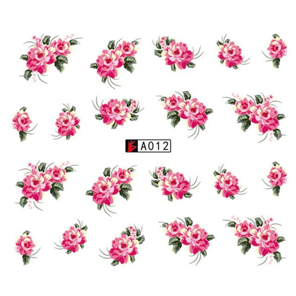 GAM-BELLE 1 Sheet DIY Flower Slider Water Transfer Sticker Nail Art Pink Rose Flower Decals Women Beauty Makeup Wraps Nail Decor