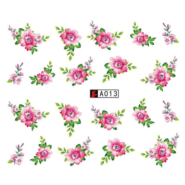 GAM-BELLE 1 Sheet DIY Flower Slider Water Transfer Sticker Nail Art Pink Rose Flower Decals Women Beauty Makeup Wraps Nail Decor