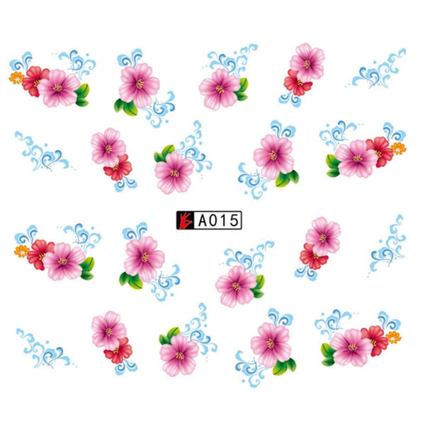 GAM-BELLE 1 Sheet DIY Flower Slider Water Transfer Sticker Nail Art Pink Rose Flower Decals Women Beauty Makeup Wraps Nail Decor
