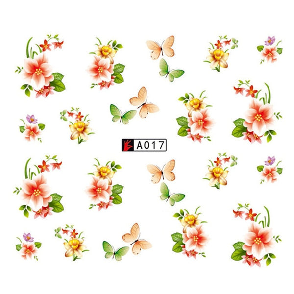 GAM-BELLE 1 Sheet DIY Flower Slider Water Transfer Sticker Nail Art Pink Rose Flower Decals Women Beauty Makeup Wraps Nail Decor