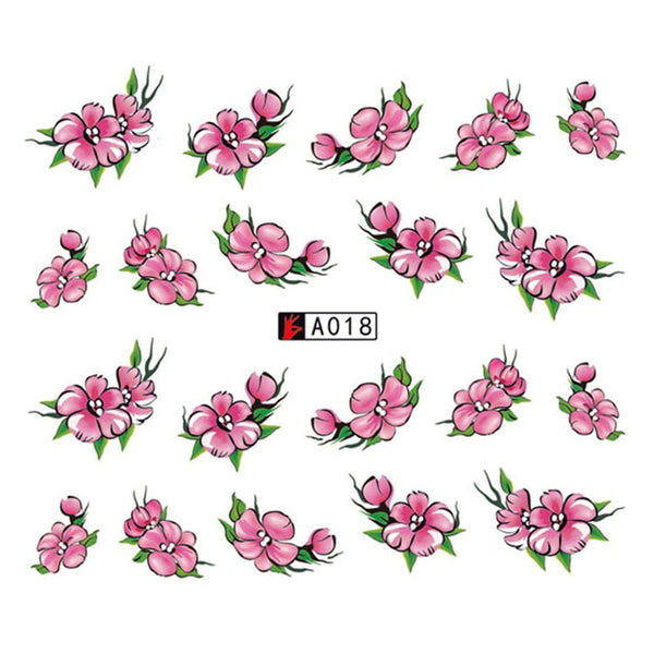 GAM-BELLE 1 Sheet DIY Flower Slider Water Transfer Sticker Nail Art Pink Rose Flower Decals Women Beauty Makeup Wraps Nail Decor