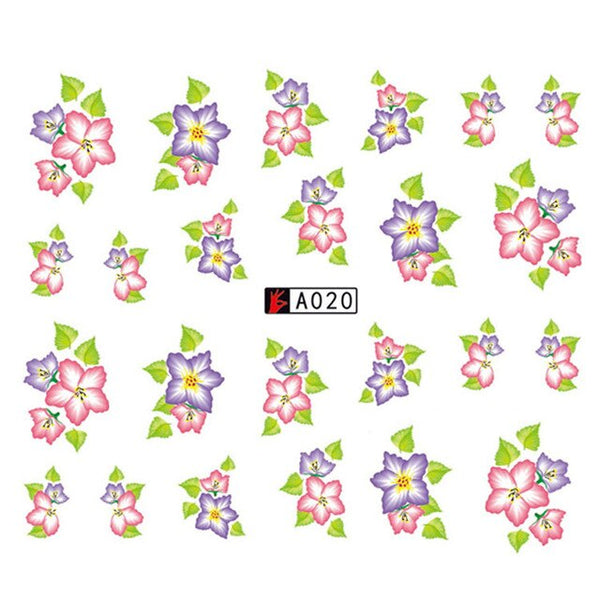 GAM-BELLE 1 Sheet DIY Flower Slider Water Transfer Sticker Nail Art Pink Rose Flower Decals Women Beauty Makeup Wraps Nail Decor