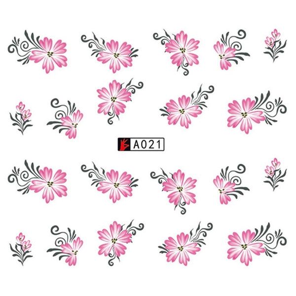 GAM-BELLE 1 Sheet DIY Flower Slider Water Transfer Sticker Nail Art Pink Rose Flower Decals Women Beauty Makeup Wraps Nail Decor
