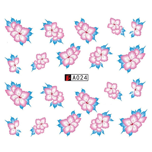 GAM-BELLE 1 Sheet DIY Flower Slider Water Transfer Sticker Nail Art Pink Rose Flower Decals Women Beauty Makeup Wraps Nail Decor