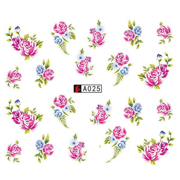 GAM-BELLE 1 Sheet DIY Flower Slider Water Transfer Sticker Nail Art Pink Rose Flower Decals Women Beauty Makeup Wraps Nail Decor
