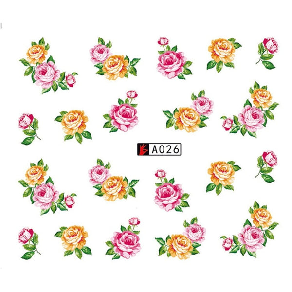 GAM-BELLE 1 Sheet DIY Flower Slider Water Transfer Sticker Nail Art Pink Rose Flower Decals Women Beauty Makeup Wraps Nail Decor