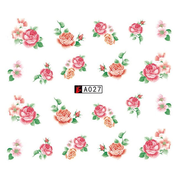 GAM-BELLE 1 Sheet DIY Flower Slider Water Transfer Sticker Nail Art Pink Rose Flower Decals Women Beauty Makeup Wraps Nail Decor