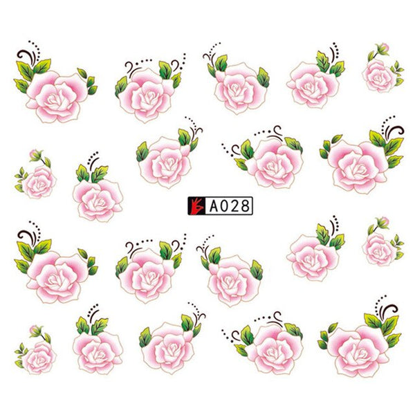 GAM-BELLE 1 Sheet DIY Flower Slider Water Transfer Sticker Nail Art Pink Rose Flower Decals Women Beauty Makeup Wraps Nail Decor