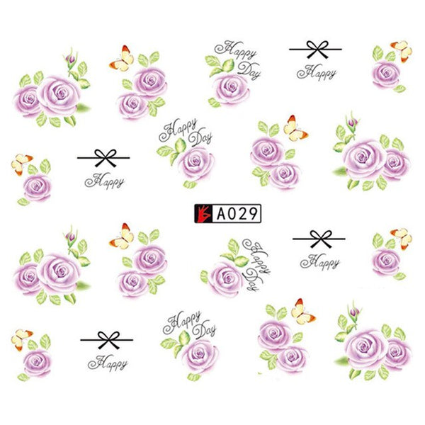 GAM-BELLE 1 Sheet DIY Flower Slider Water Transfer Sticker Nail Art Pink Rose Flower Decals Women Beauty Makeup Wraps Nail Decor
