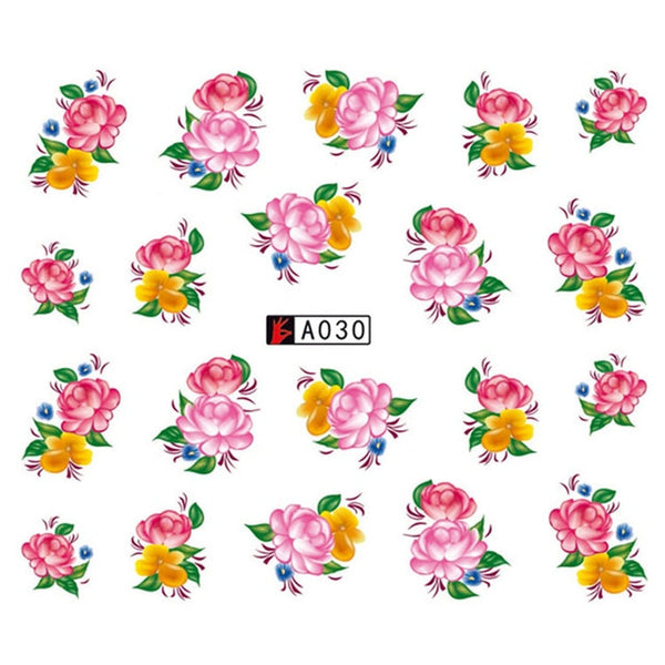 GAM-BELLE 1 Sheet DIY Flower Slider Water Transfer Sticker Nail Art Pink Rose Flower Decals Women Beauty Makeup Wraps Nail Decor