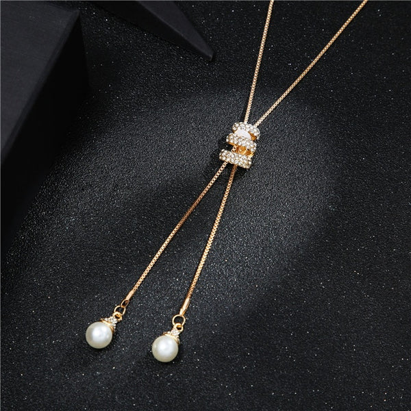 2020 NEW High Quality Fashion Metal Long Tassel Rhinestone Crystal Pearl Long Chain Necklace Sweater Patry Necklace Jewelry