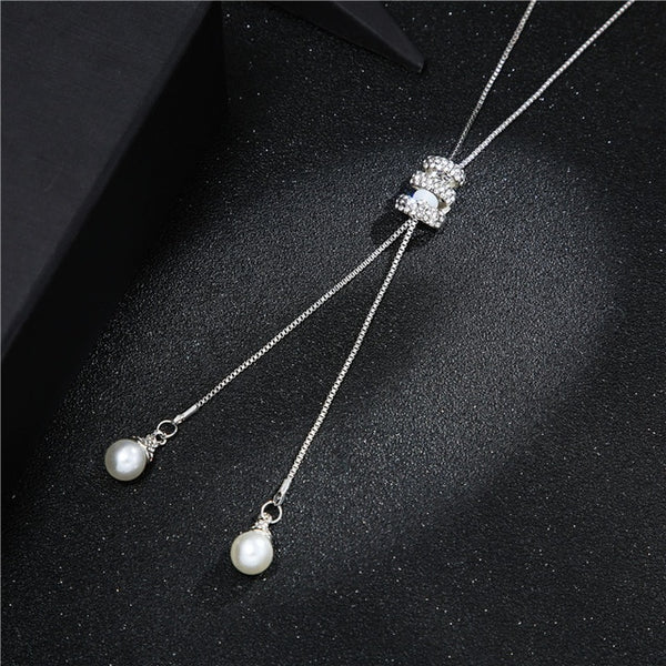 2020 NEW High Quality Fashion Metal Long Tassel Rhinestone Crystal Pearl Long Chain Necklace Sweater Patry Necklace Jewelry