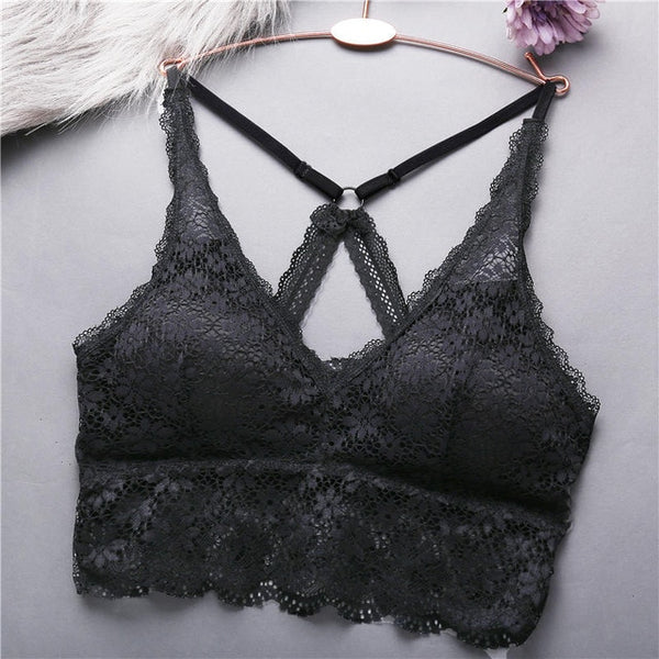 Back Cross Buckle Beauty Lace Bralette Female Sexy Bras Solid Color Wire Free Bra Ultrathin Brassiere Push Up Underwear Lingerie