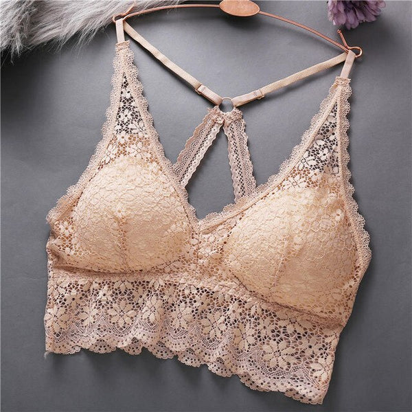 Back Cross Buckle Beauty Lace Bralette Female Sexy Bras Solid Color Wire Free Bra Ultrathin Brassiere Push Up Underwear Lingerie