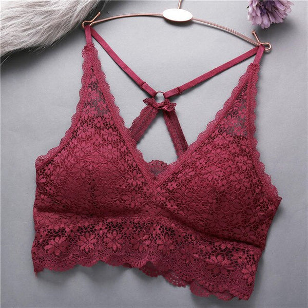 Back Cross Buckle Beauty Lace Bralette Female Sexy Bras Solid Color Wire Free Bra Ultrathin Brassiere Push Up Underwear Lingerie