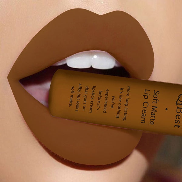 Qibest Brand Matte Nude Lipstick Lipkit Pigment Dark Red Black Long Lasting Waterproof Lip Gloss Lot Women Beauty Makeup