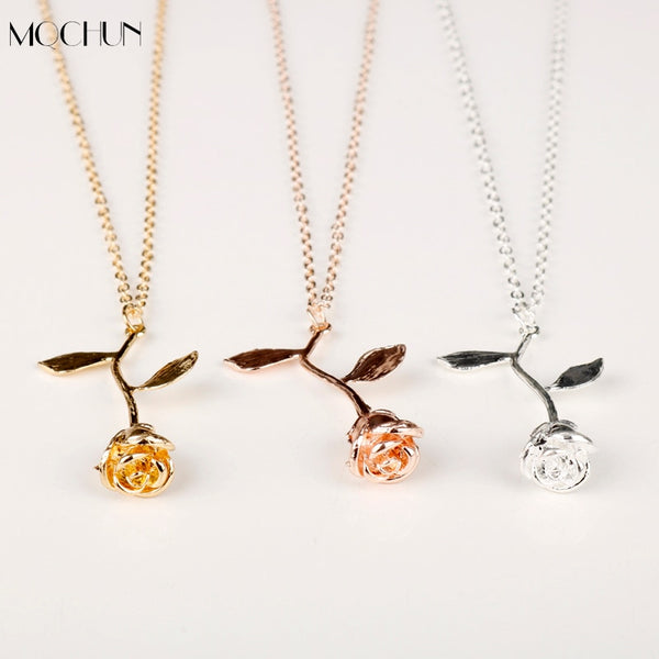 MQCHUN 3D Rose Necklace flower Custom Charm Necklace Final Rose Beauty and the Beast Jewelry Women Girls Party Gift dropshipping