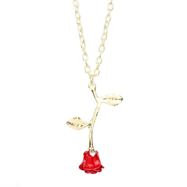 MQCHUN 3D Rose Necklace flower Custom Charm Necklace Final Rose Beauty and the Beast Jewelry Women Girls Party Gift dropshipping