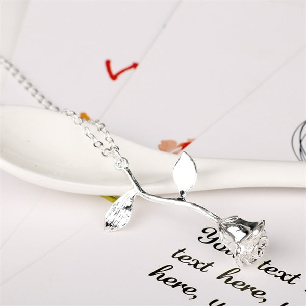 MQCHUN 3D Rose Necklace flower Custom Charm Necklace Final Rose Beauty and the Beast Jewelry Women Girls Party Gift dropshipping