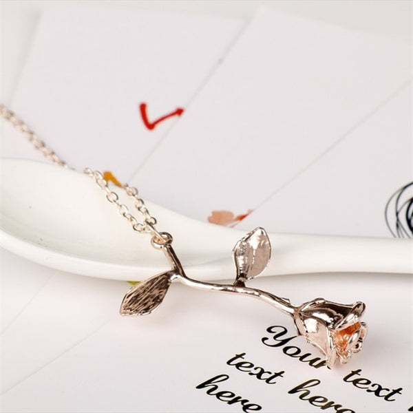 MQCHUN 3D Rose Necklace flower Custom Charm Necklace Final Rose Beauty and the Beast Jewelry Women Girls Party Gift dropshipping
