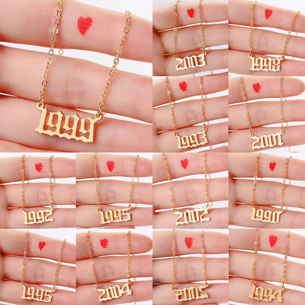 Bohemian English Number Letter Necklace Stainless Steel Chain Necklace for Women Birthday Gift Female Birth Year Necklaces