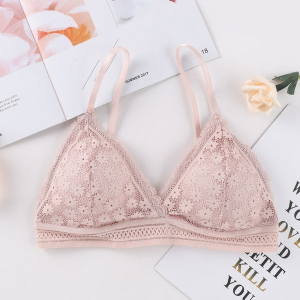 Women Lace Sets Sports Bra Ultrathin Panties Beauty Back Wrapped Chest Brassiere Lingerie Stretch Triangle Cup Padded Underwear
