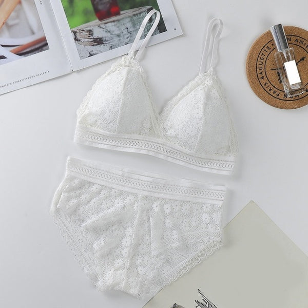 Women Lace Sets Sports Bra Ultrathin Panties Beauty Back Wrapped Chest Brassiere Lingerie Stretch Triangle Cup Padded Underwear