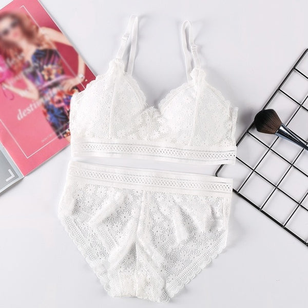 Women Lace Sets Sports Bra Ultrathin Panties Beauty Back Wrapped Chest Brassiere Lingerie Stretch Triangle Cup Padded Underwear