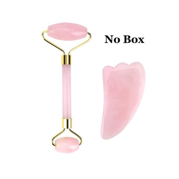 Portable Rose Quartz Facial Massage Crystal Stone Face Lift Jade Massager Roller Set Skin Care Wrinkle Removal Tool for Women