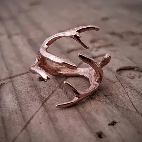 Large Rose Gold Silver Color Deer Antler Ring Buckhorn Rings for Women Wedding Engagement Jewelry Gifts