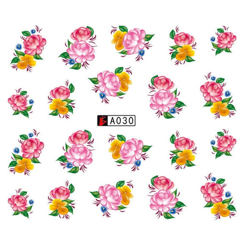 GAM-BELLE 1 Sheet DIY Flower Slider Water Transfer Sticker Nail Art Pink Rose Flower Decals Women Beauty Makeup Wraps Nail Decor