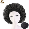 New Women Big Size Beauty print Satin Silk Bonnet Sleep Night Cap Head Cover Bonnet Hat for For Curly Springy Hair Black